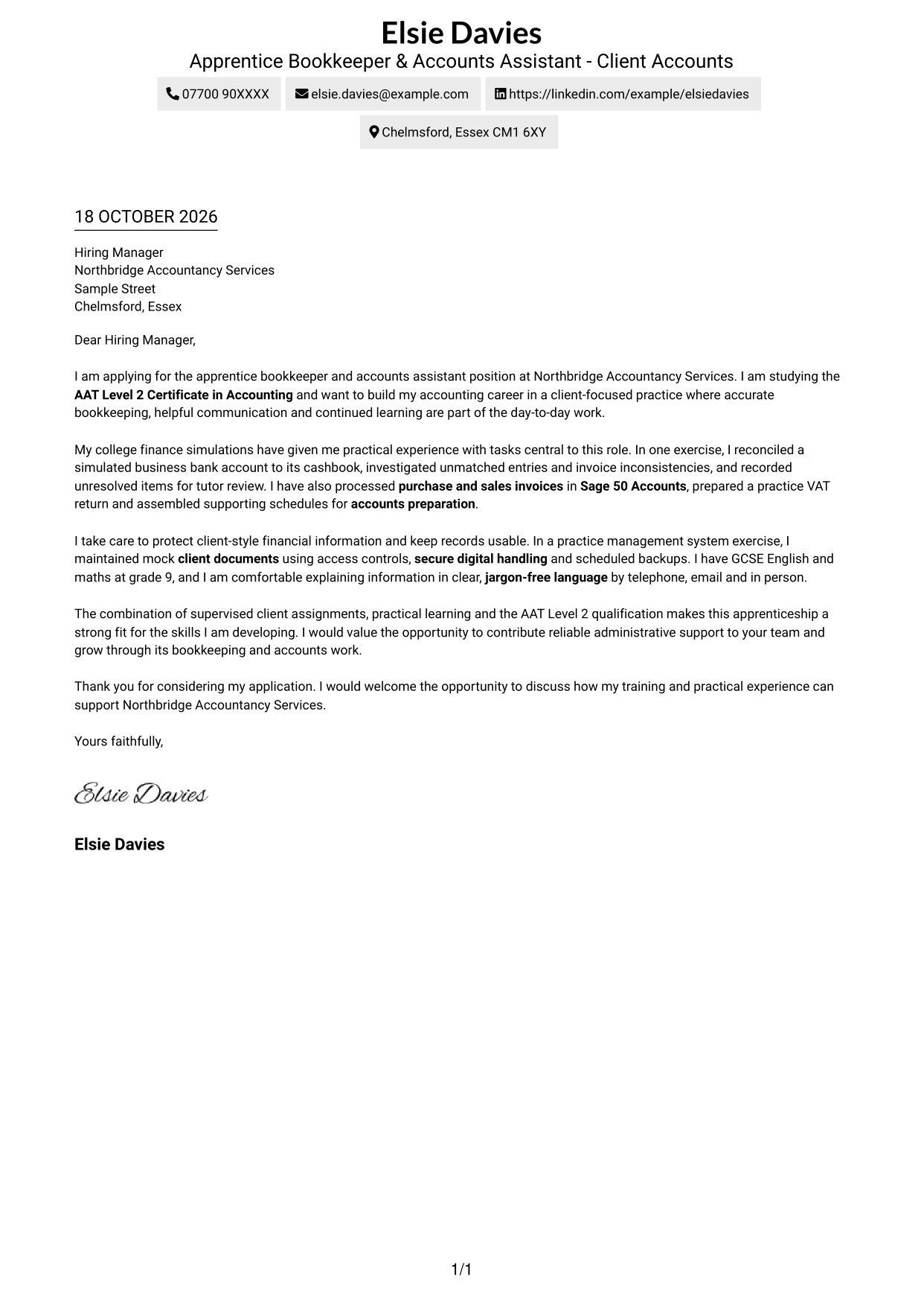 Cover letter example — page 1