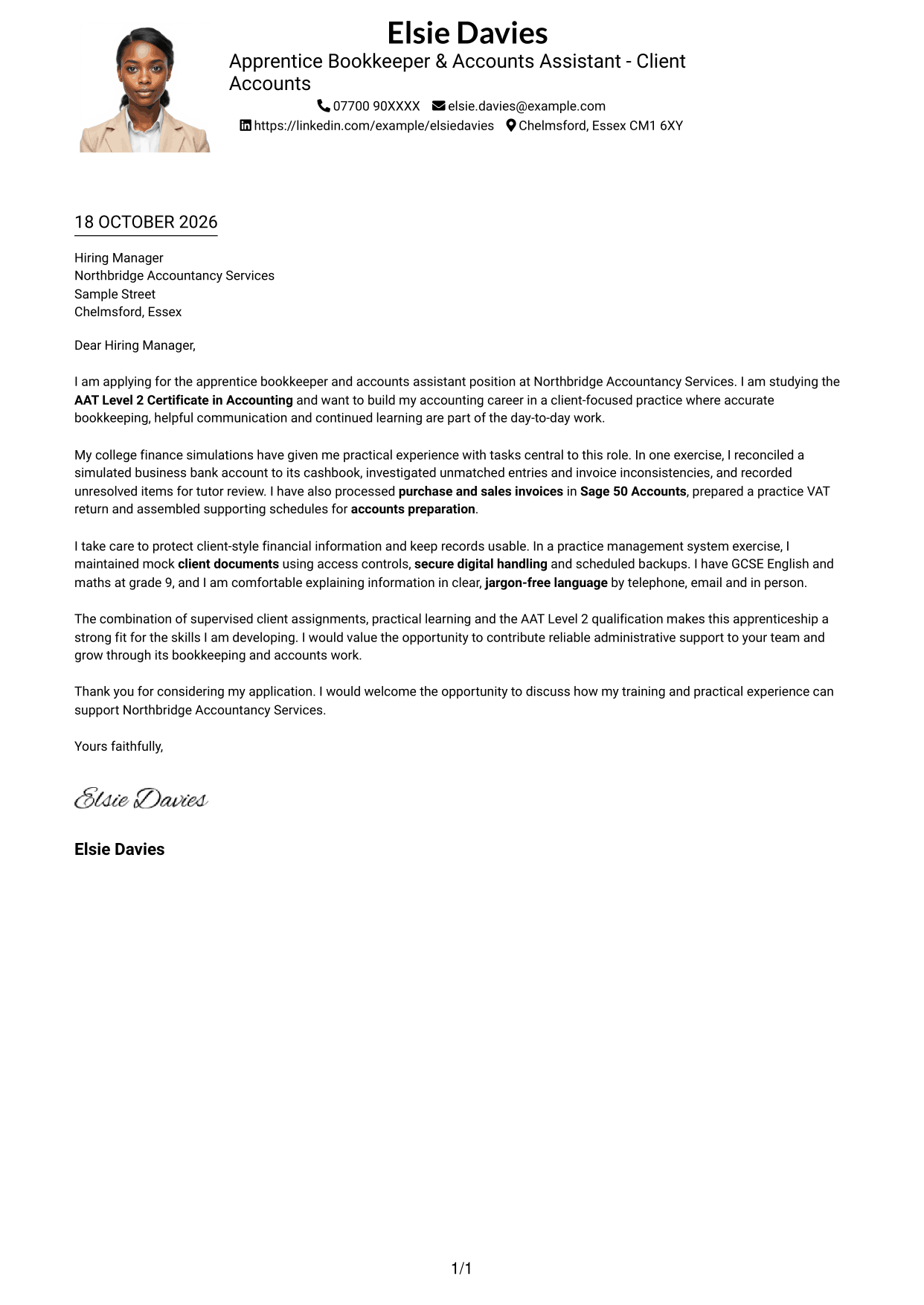 Cover letter example — page 1