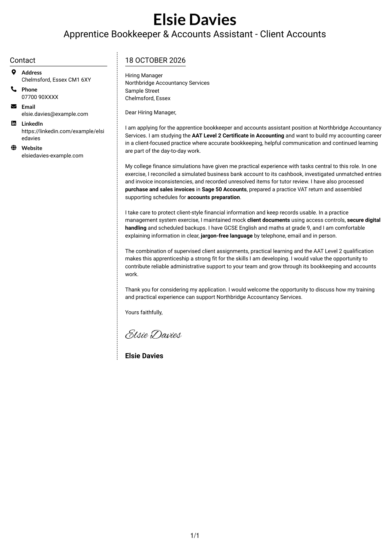 Cover letter example — page 1
