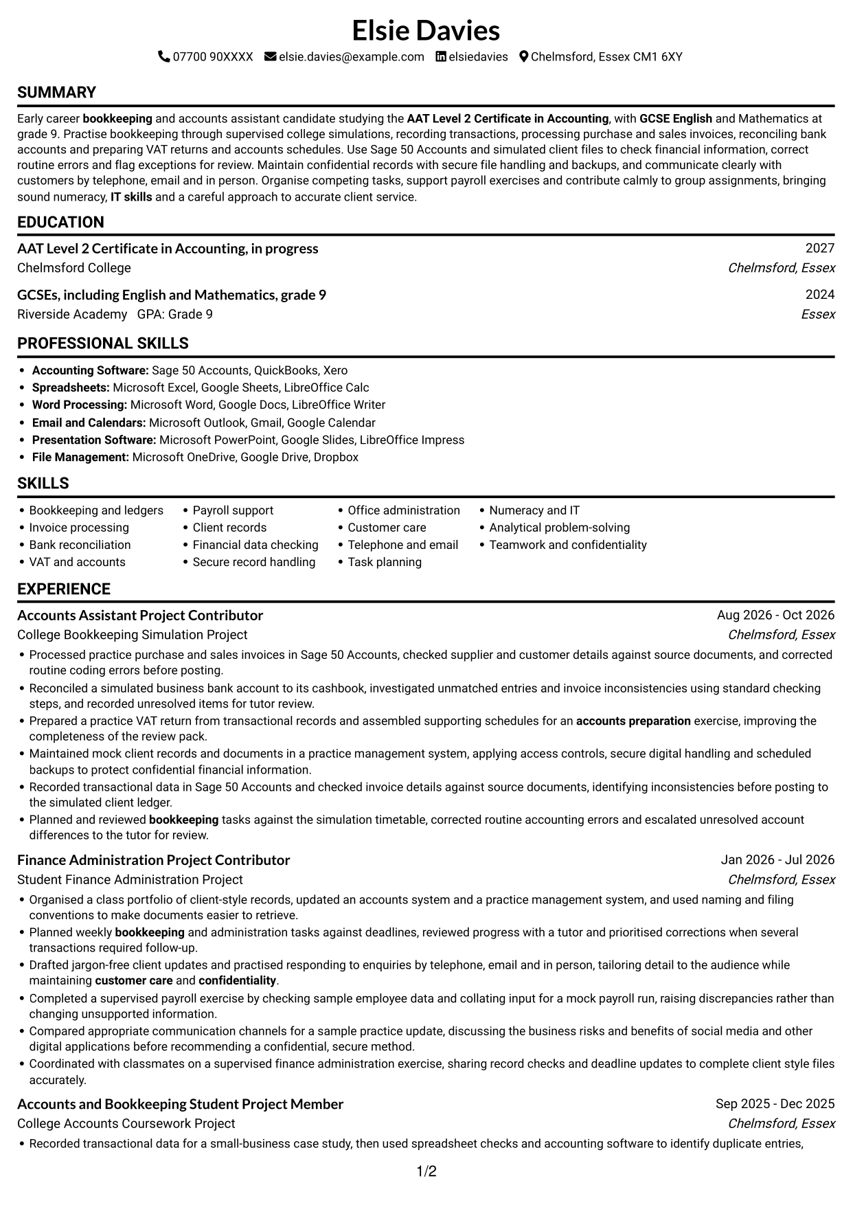 CV example — page 1