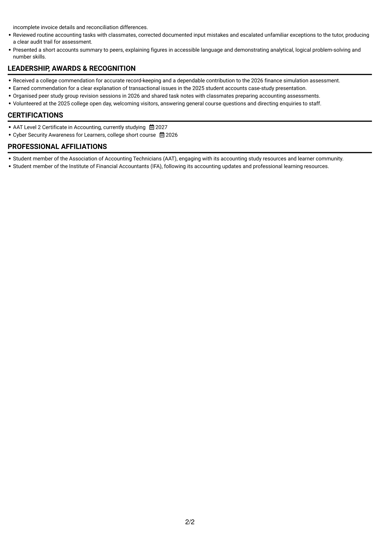 CV example — page 2