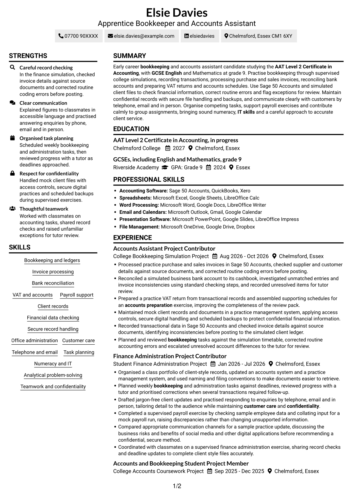 CV example — page 1