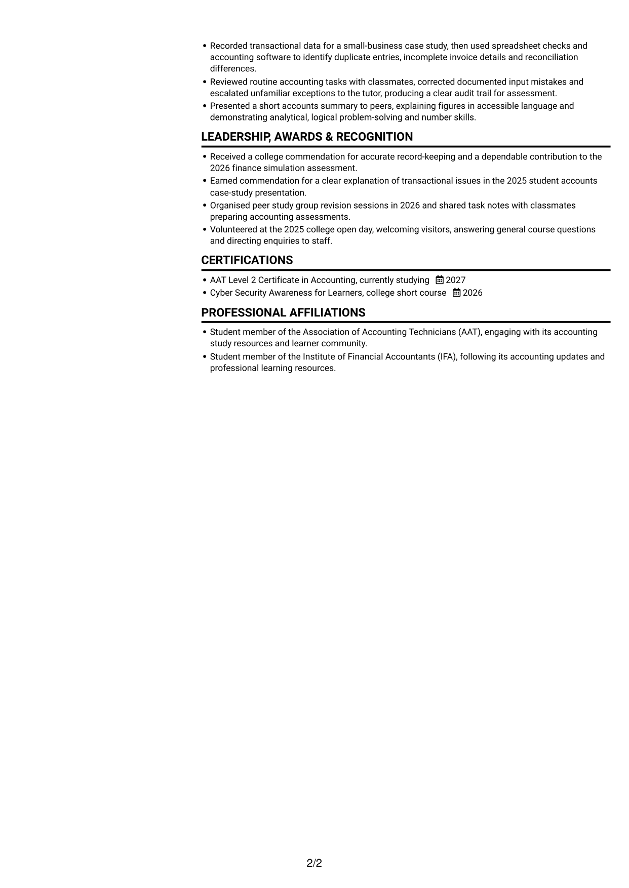 CV example — page 2