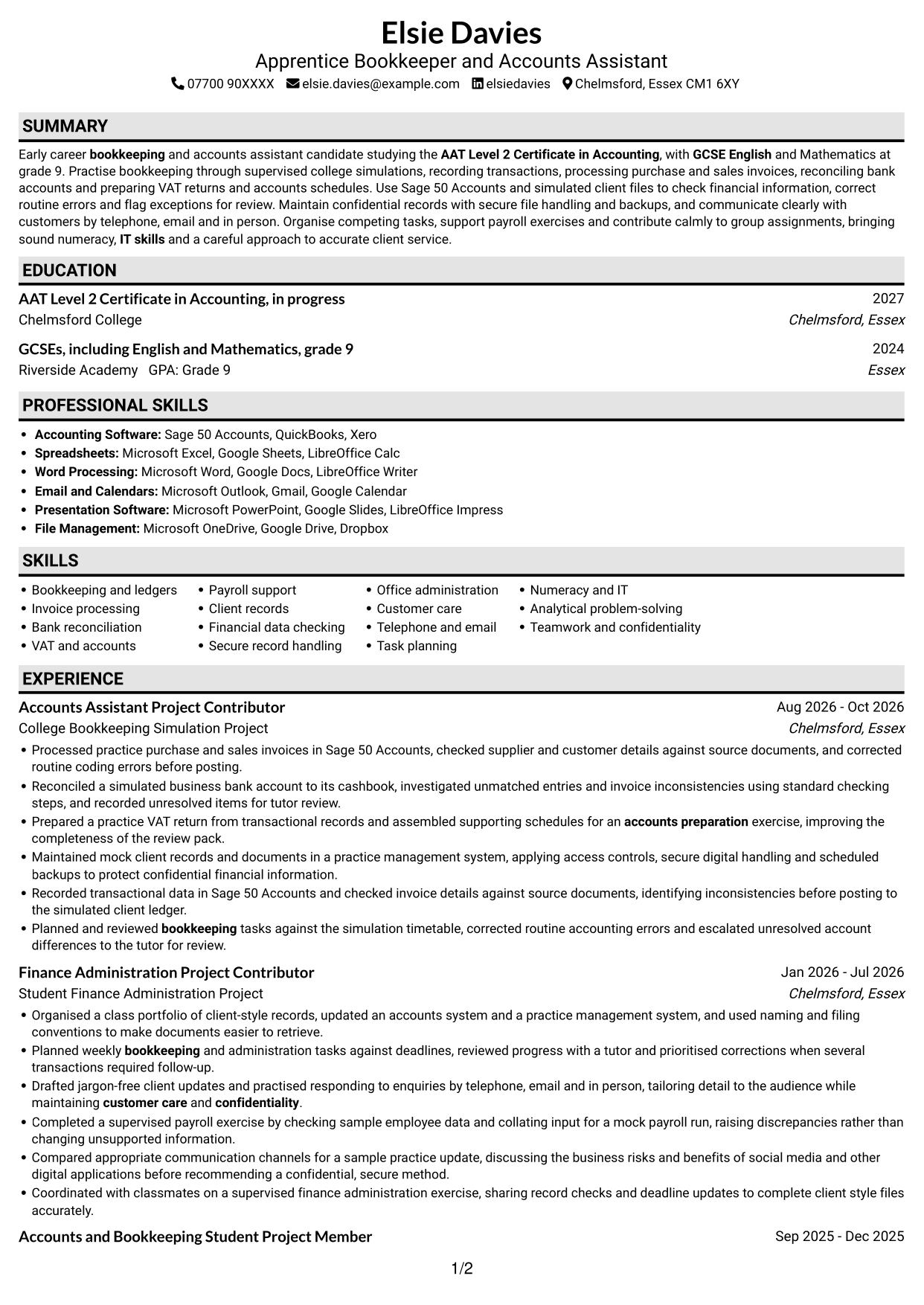 CV example — page 1