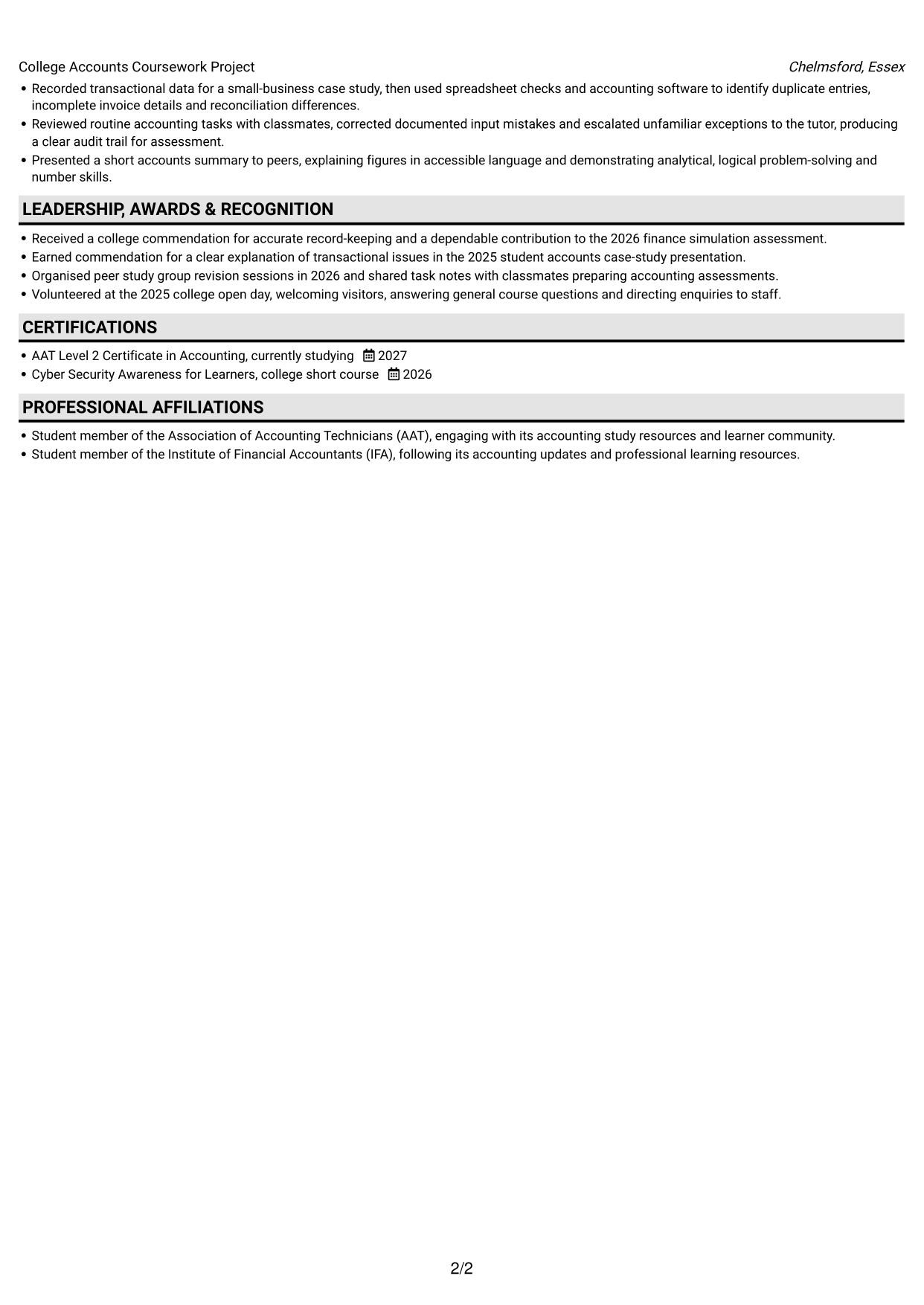 CV example — page 2