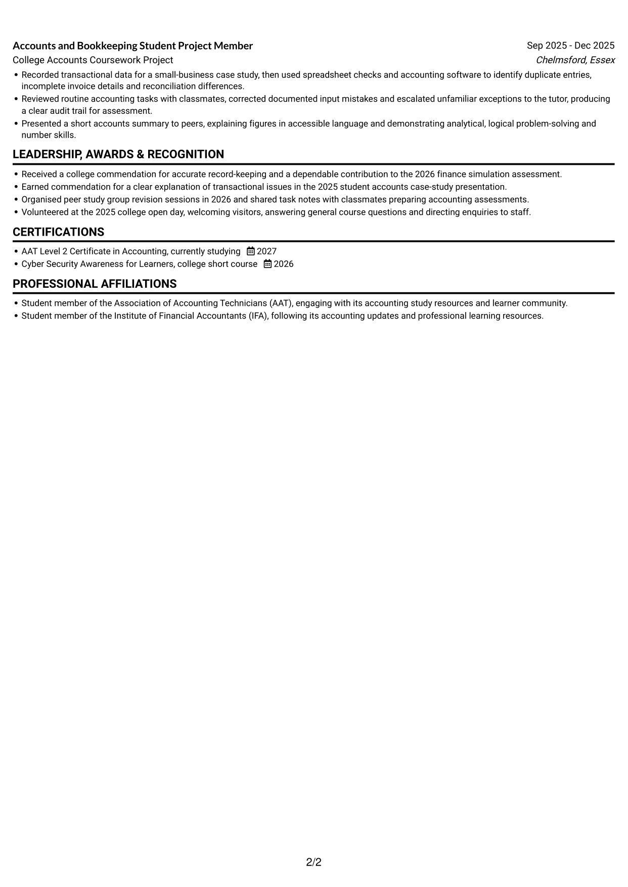 CV example — page 2