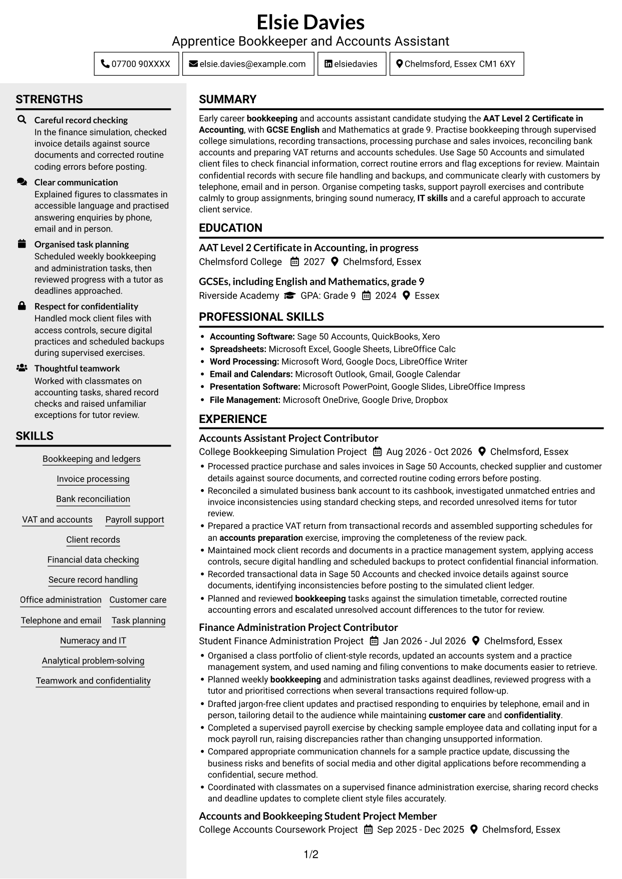 CV example — page 1