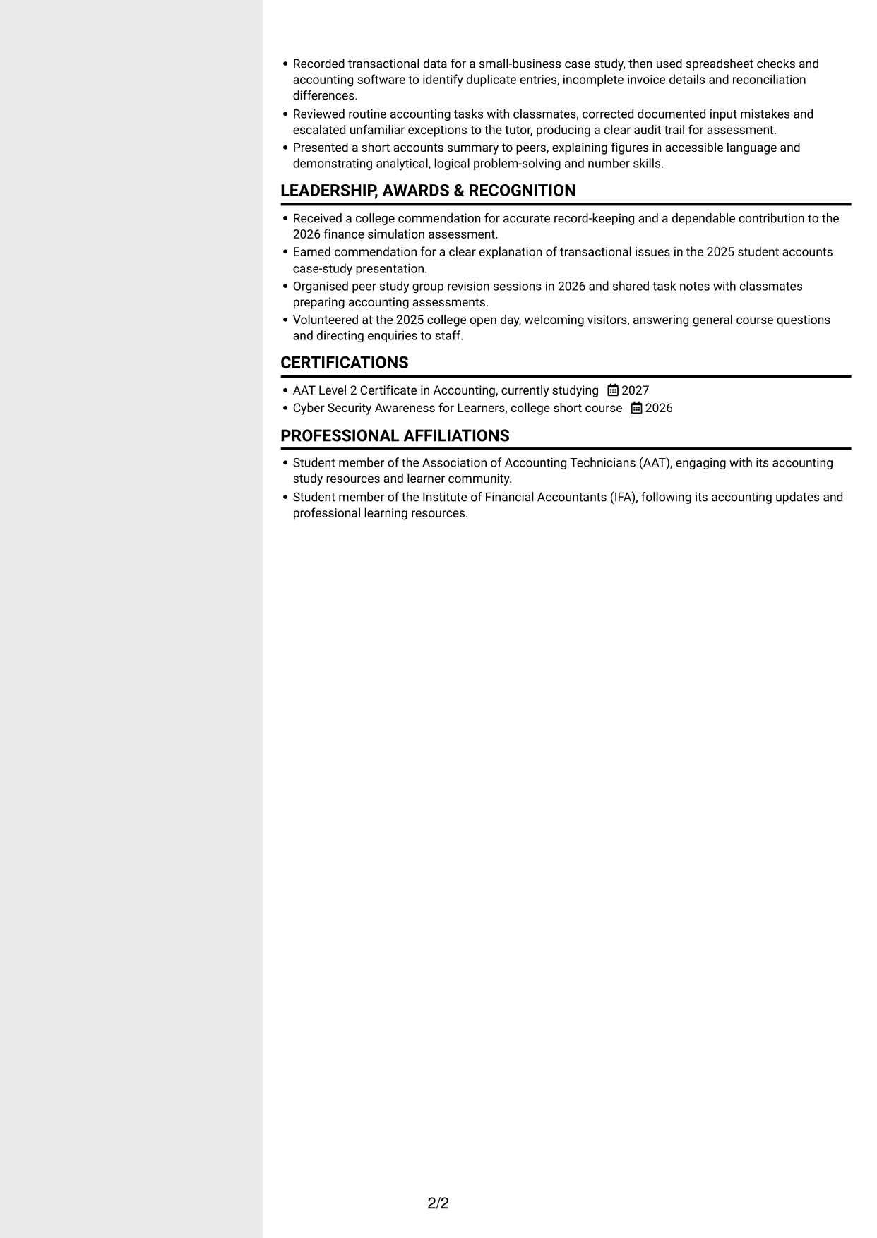 CV example — page 2