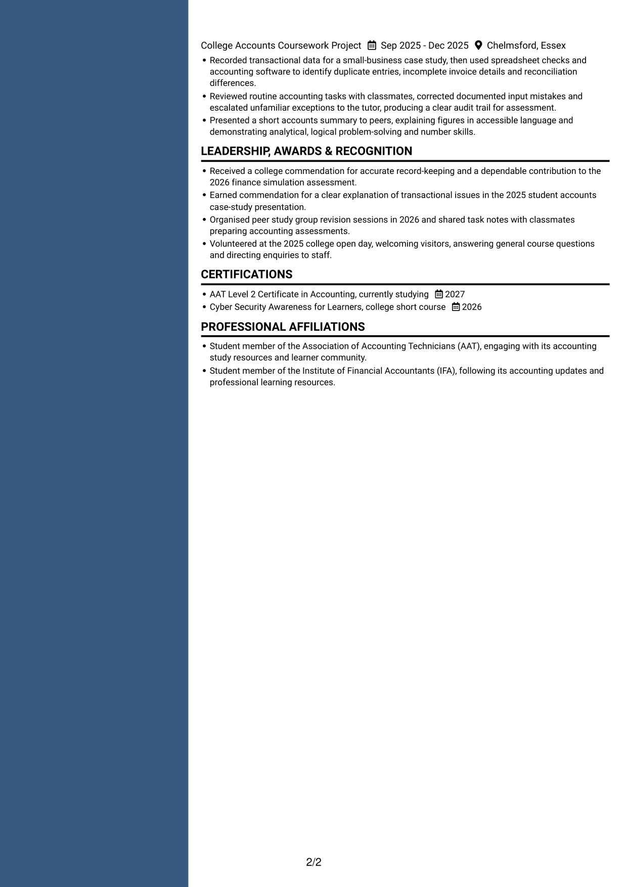 CV example — page 2
