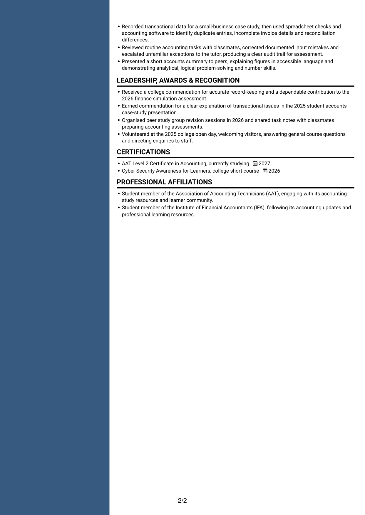 CV example — page 2