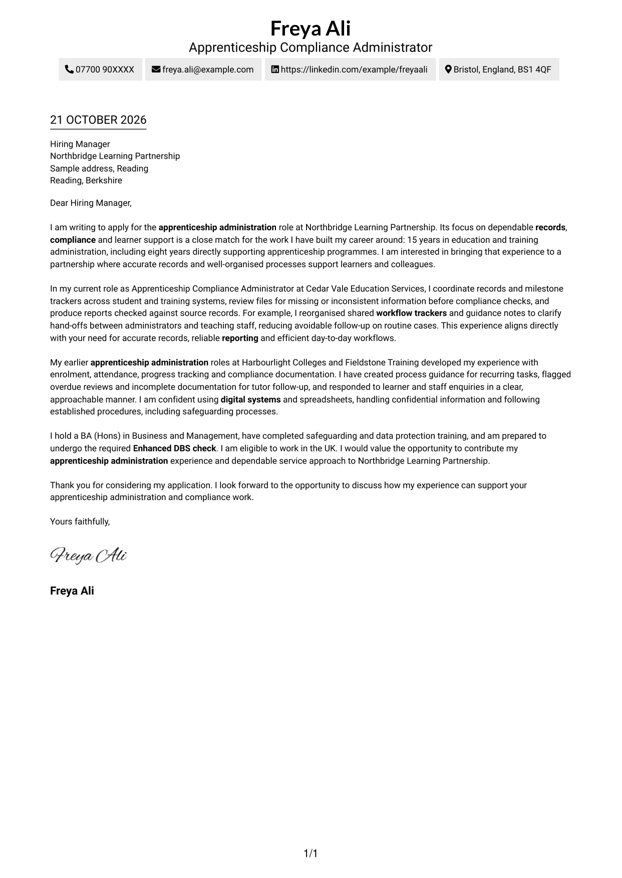Cover letter example — page 1