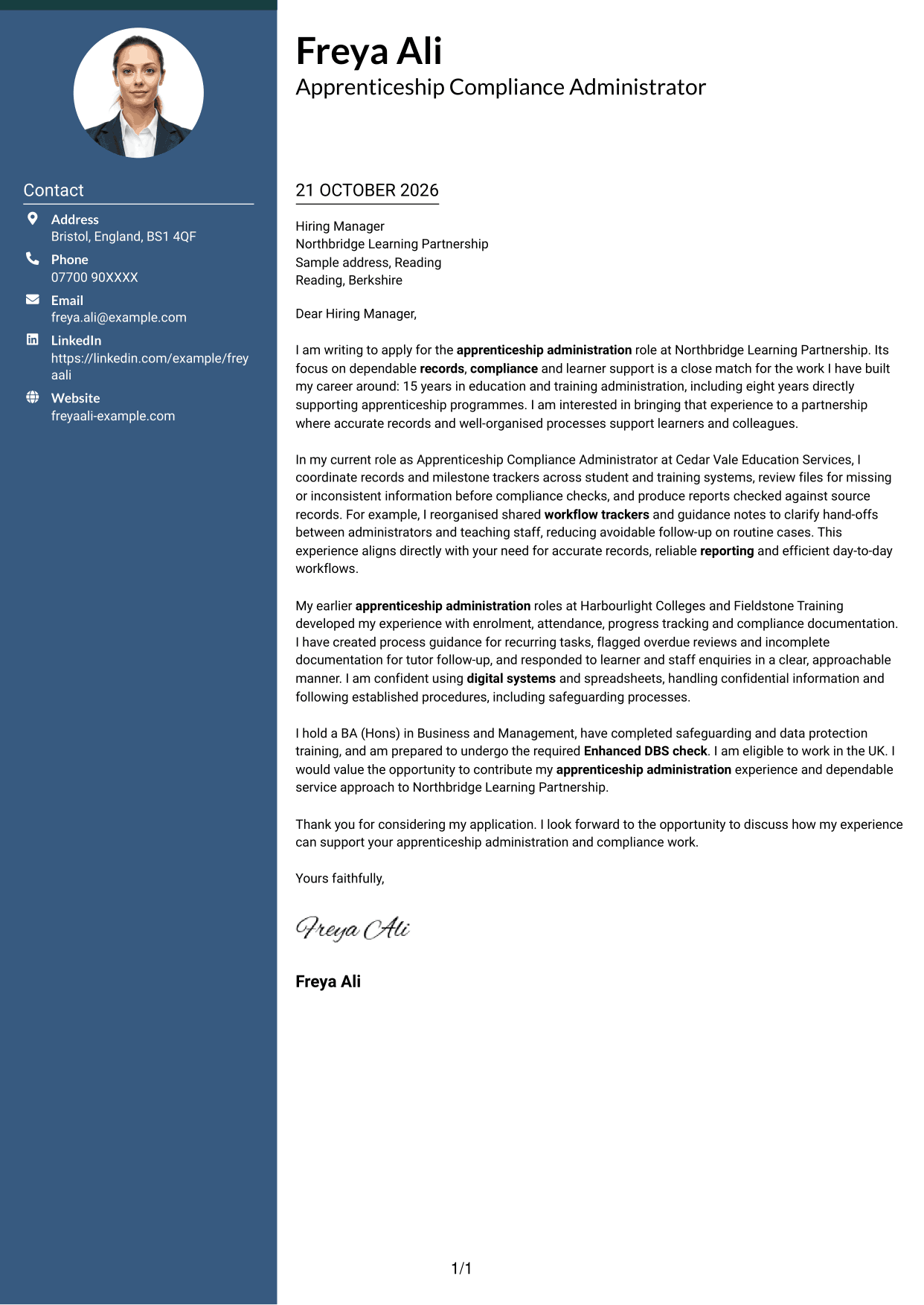 Cover letter example — page 1
