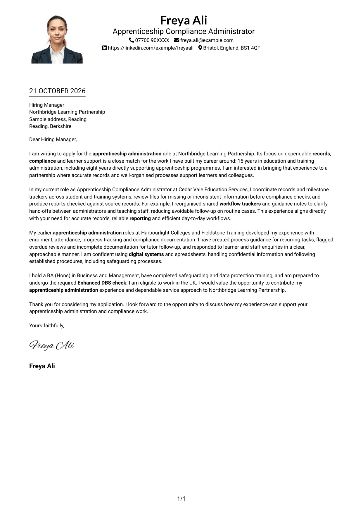 Cover letter example — page 1