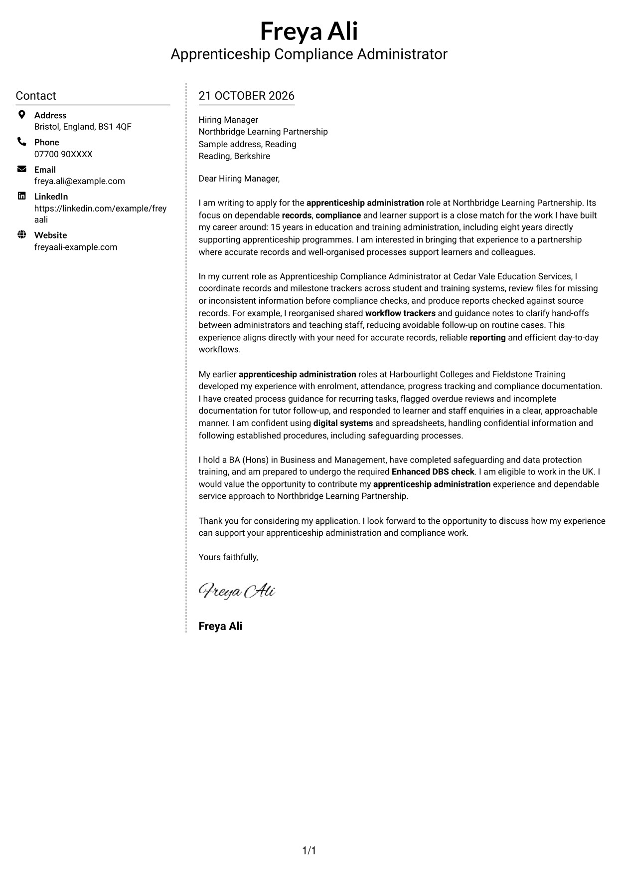 Cover letter example — page 1
