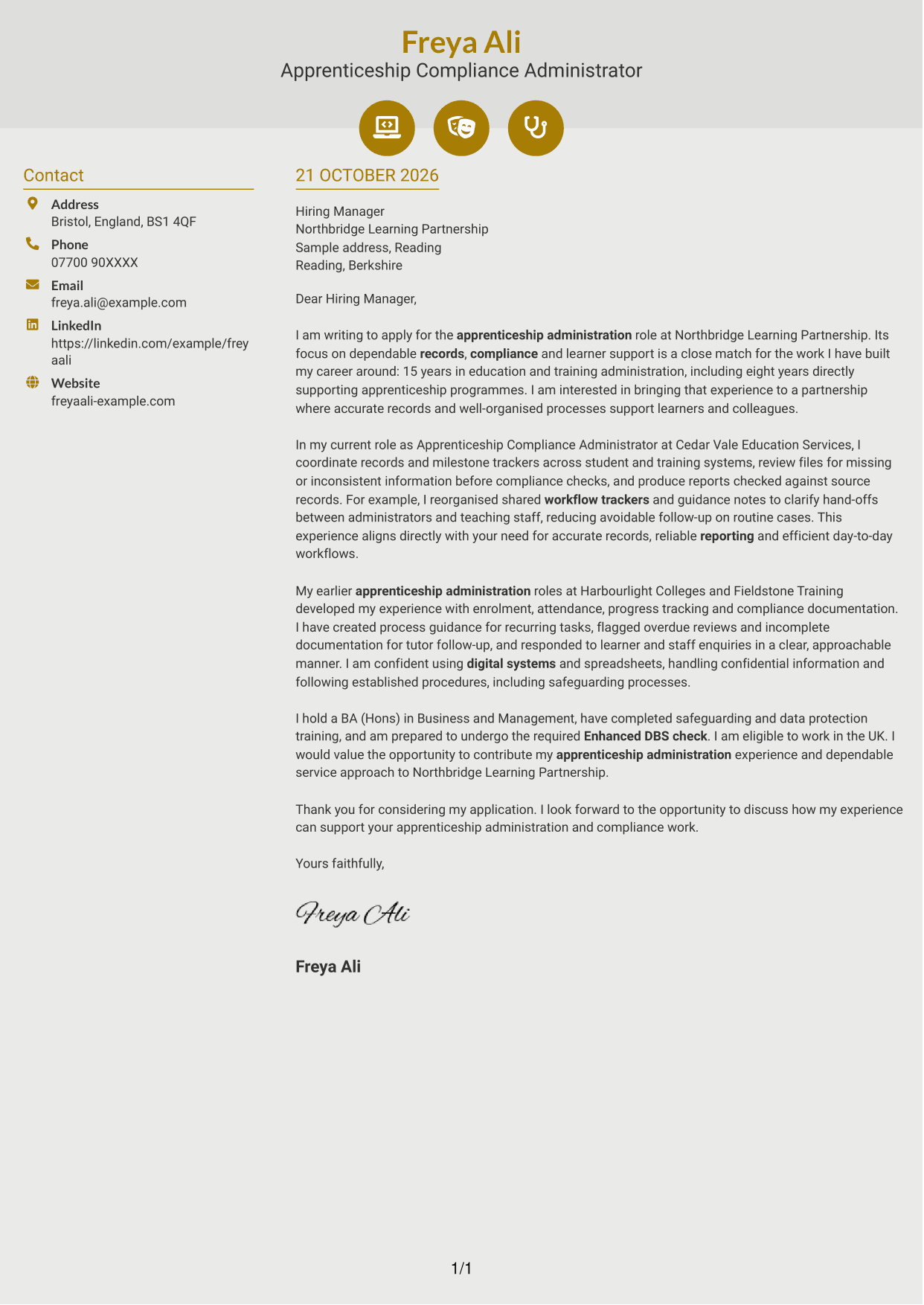 Cover letter example — page 1