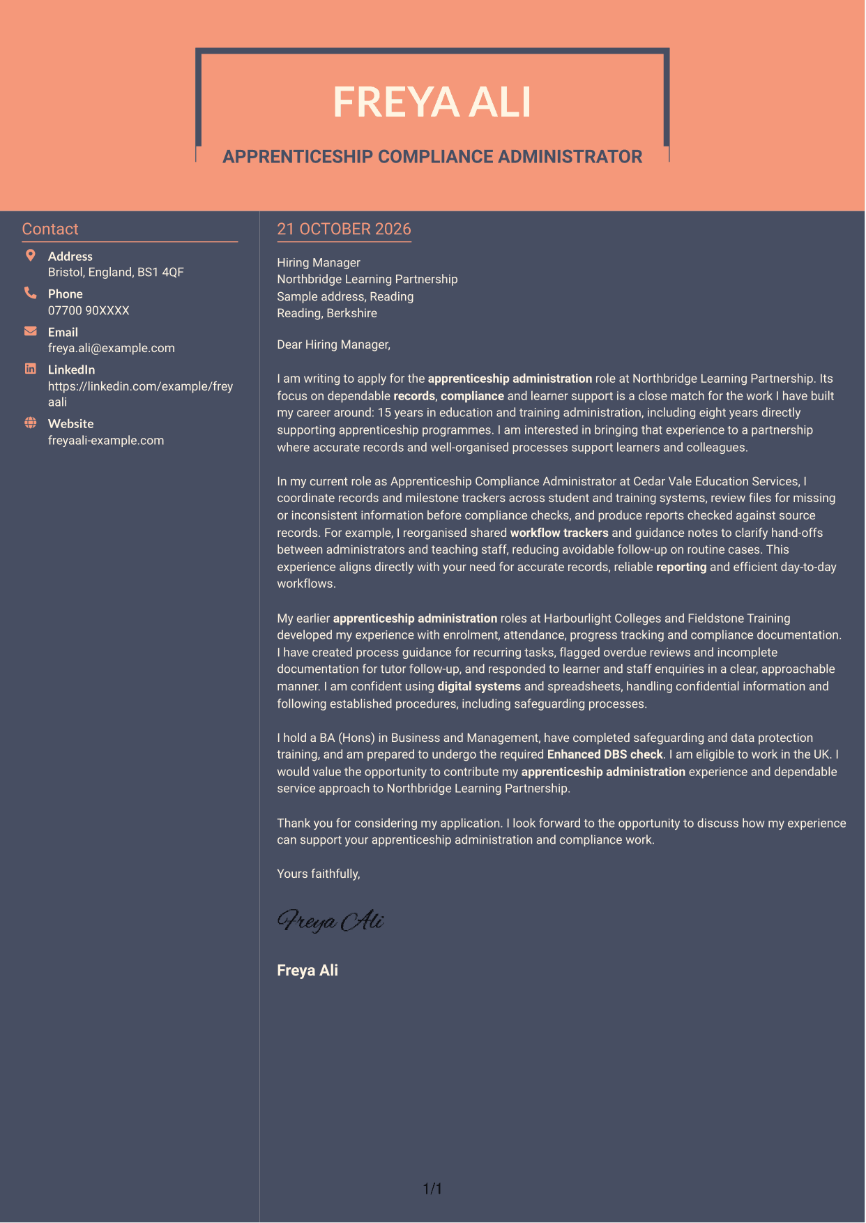 Cover letter example — page 1