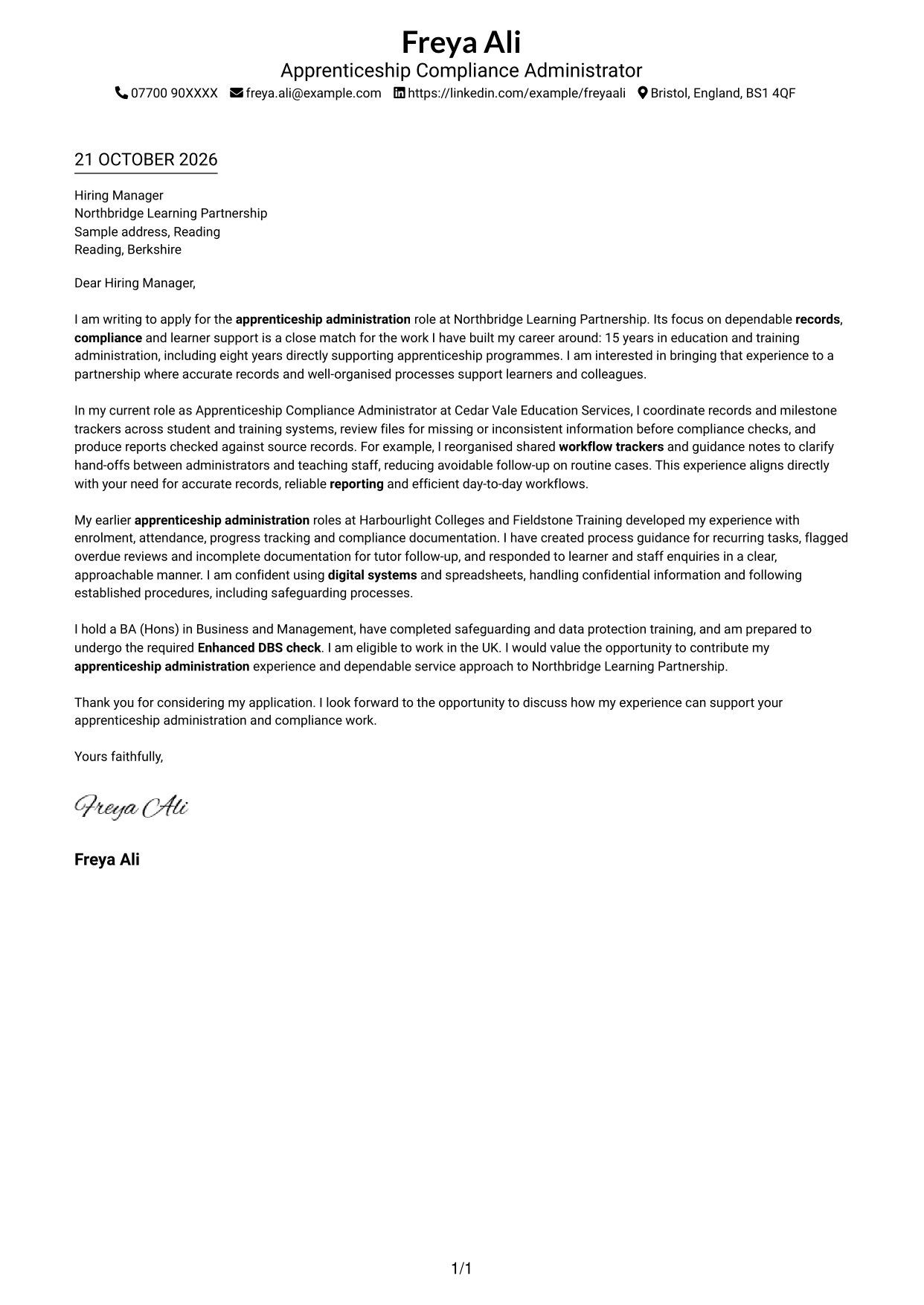 Cover letter example — page 1