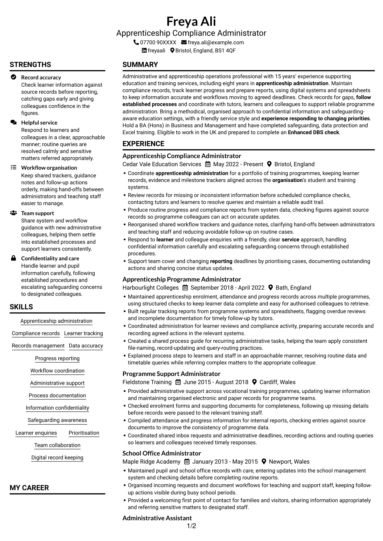 CV example — page 1