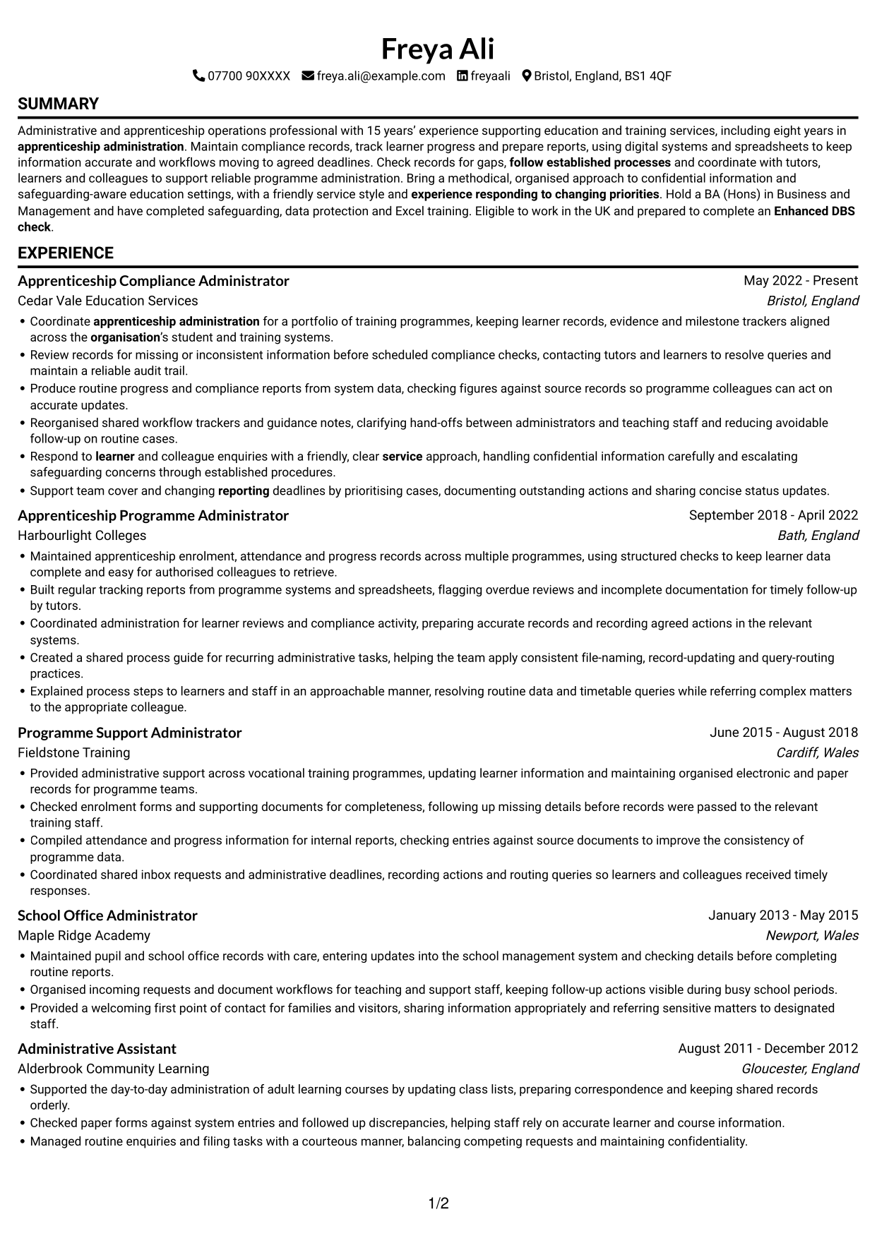 CV example — page 1