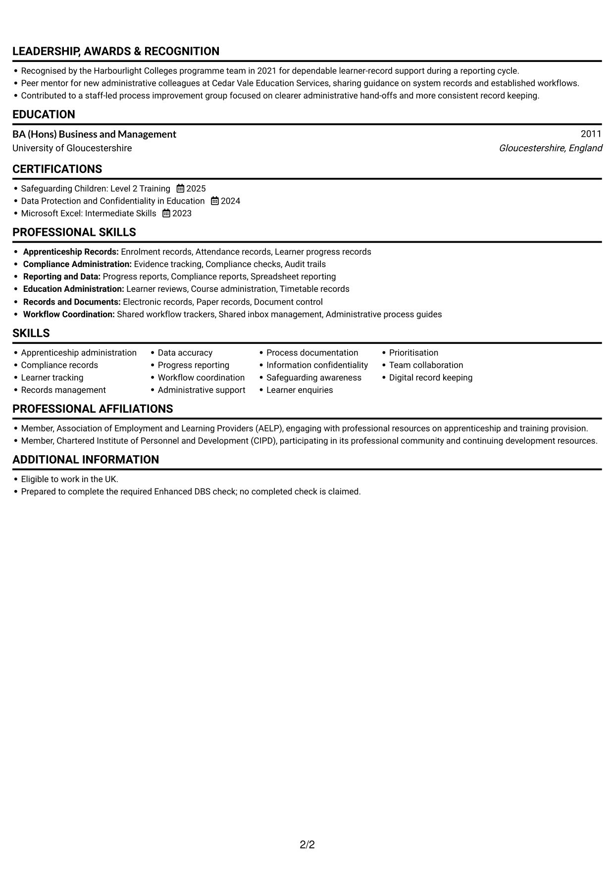 CV example — page 2