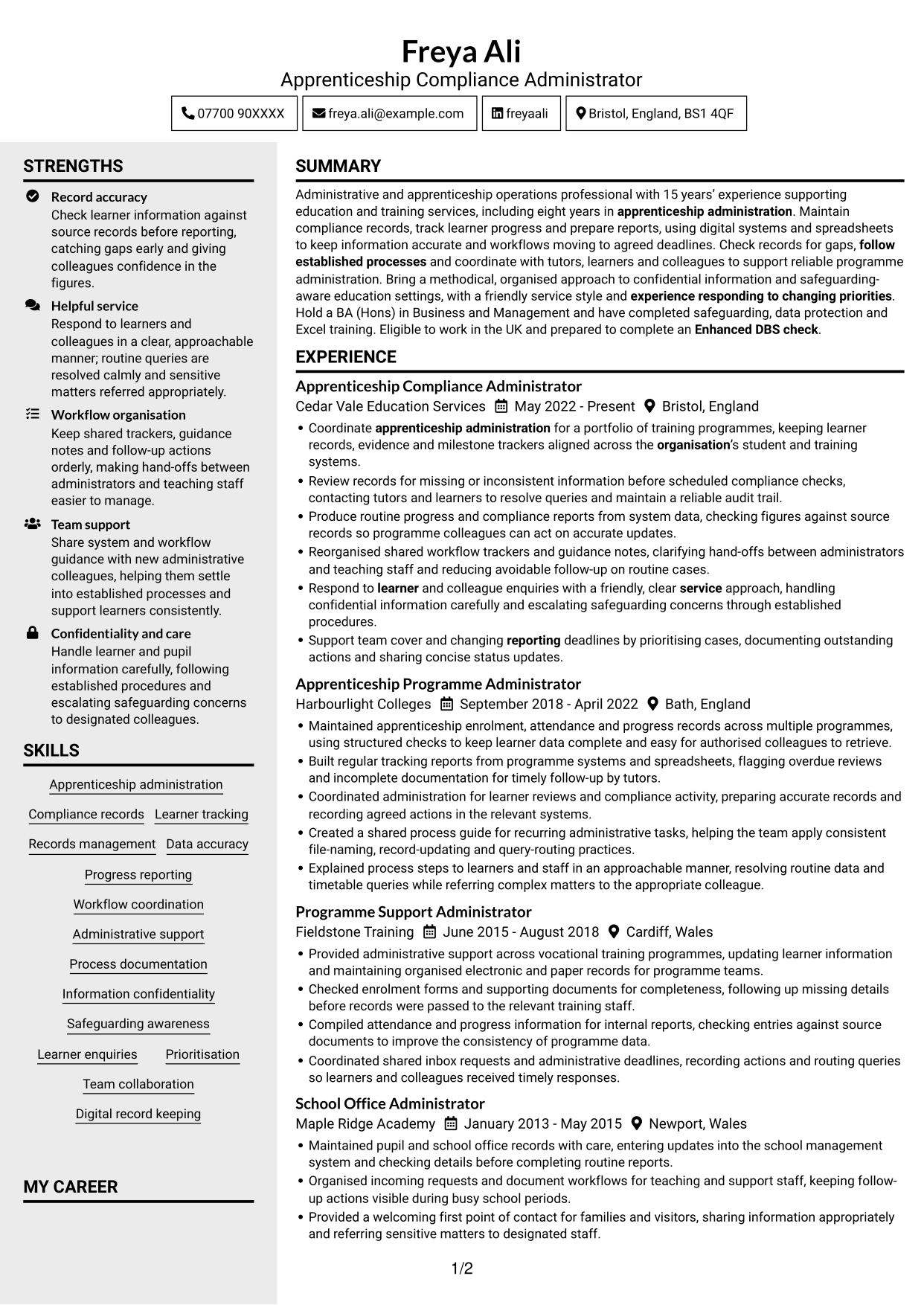 CV example — page 1