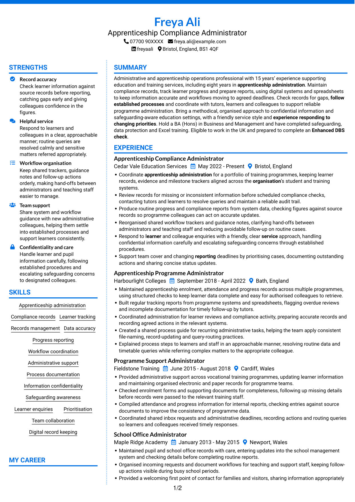 CV example — page 1