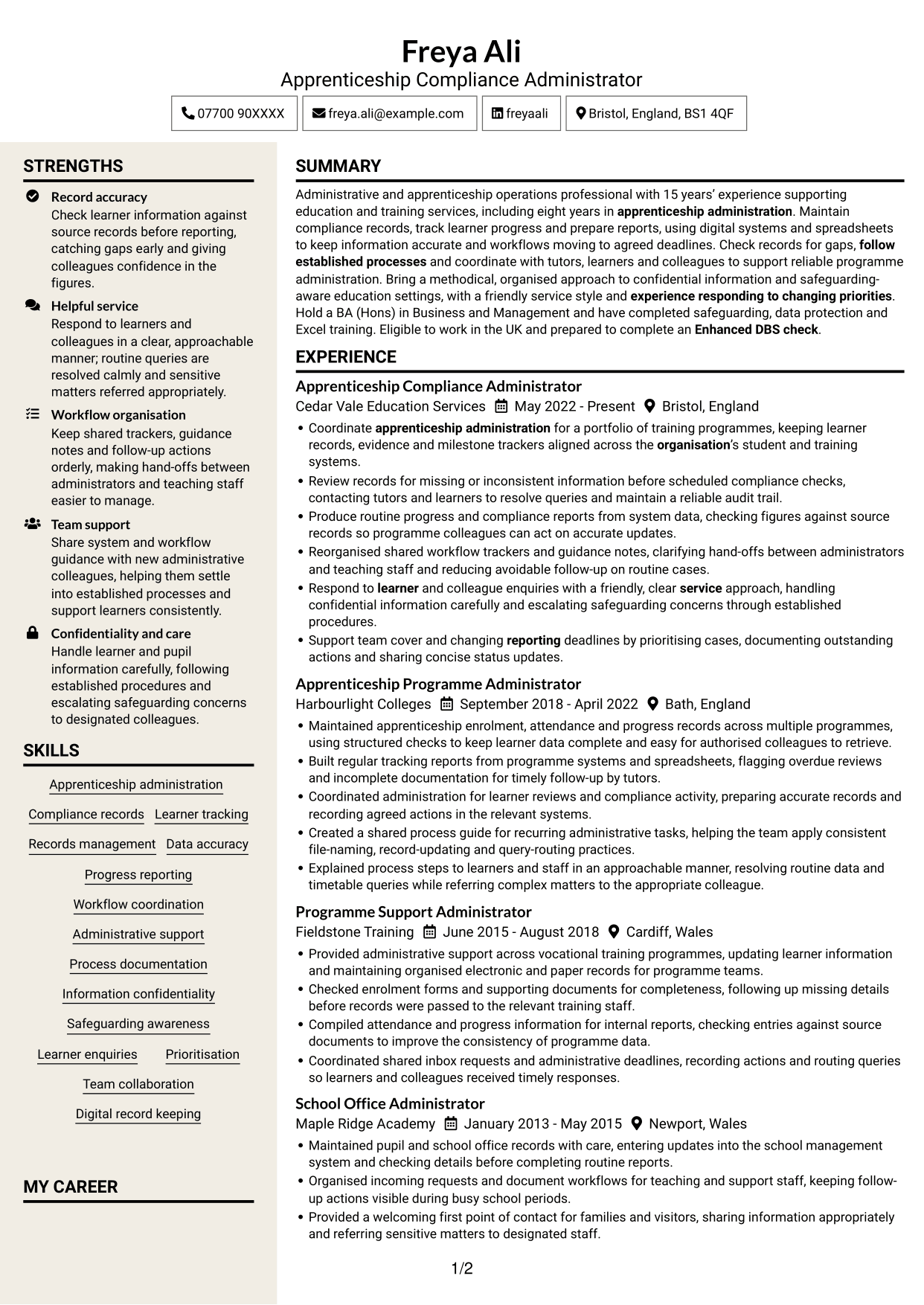 CV example — page 1