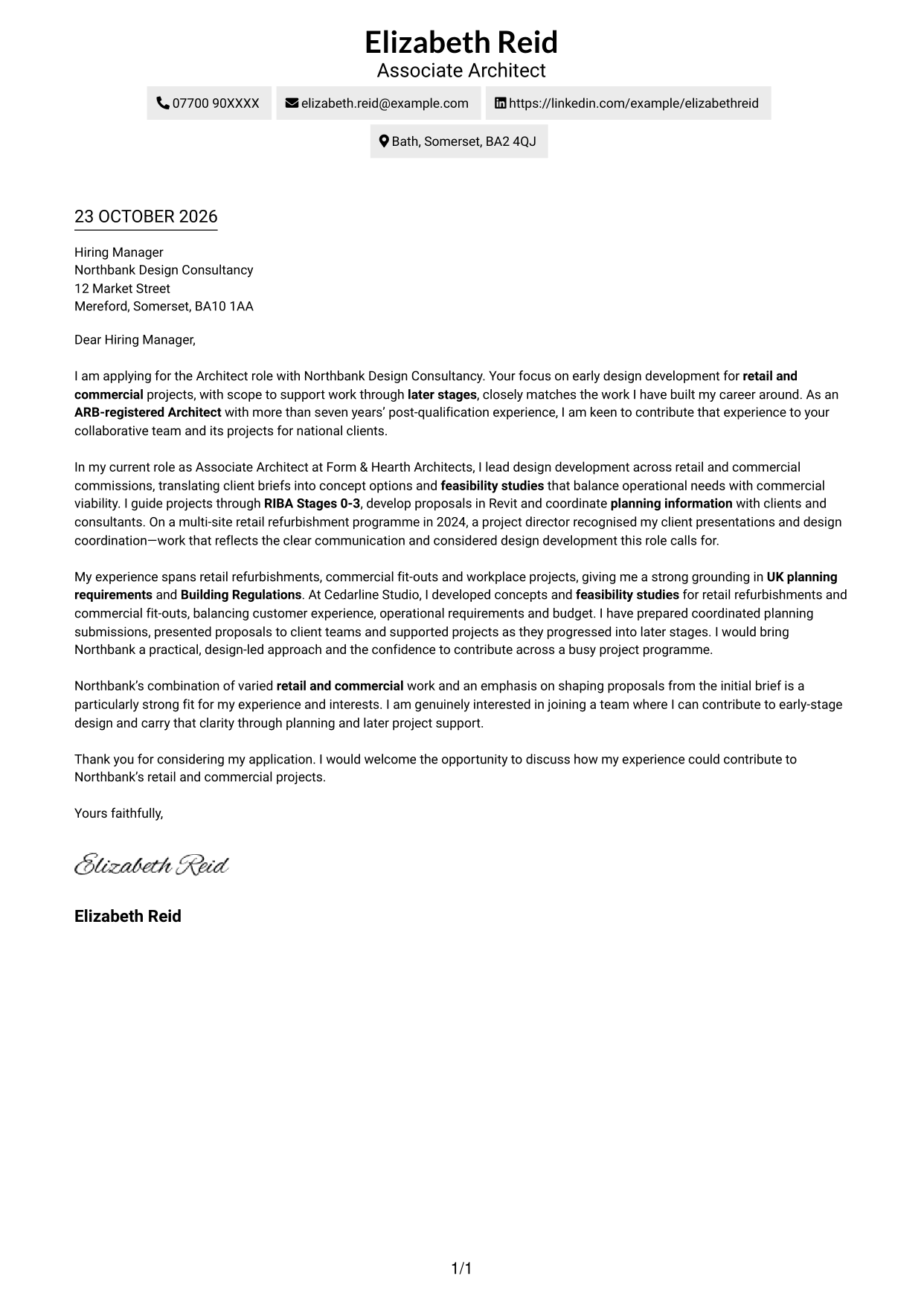 Cover letter example — page 1