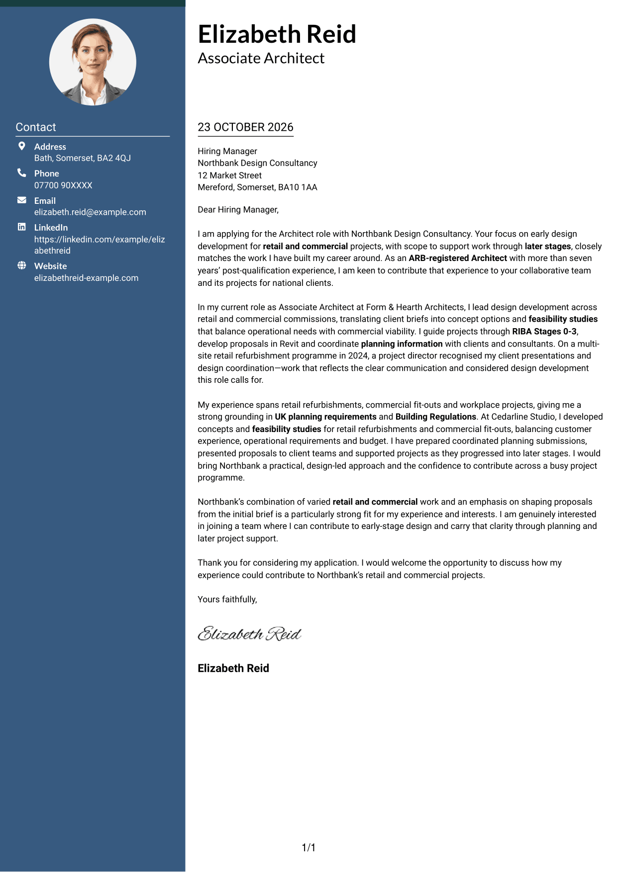 Cover letter example — page 1