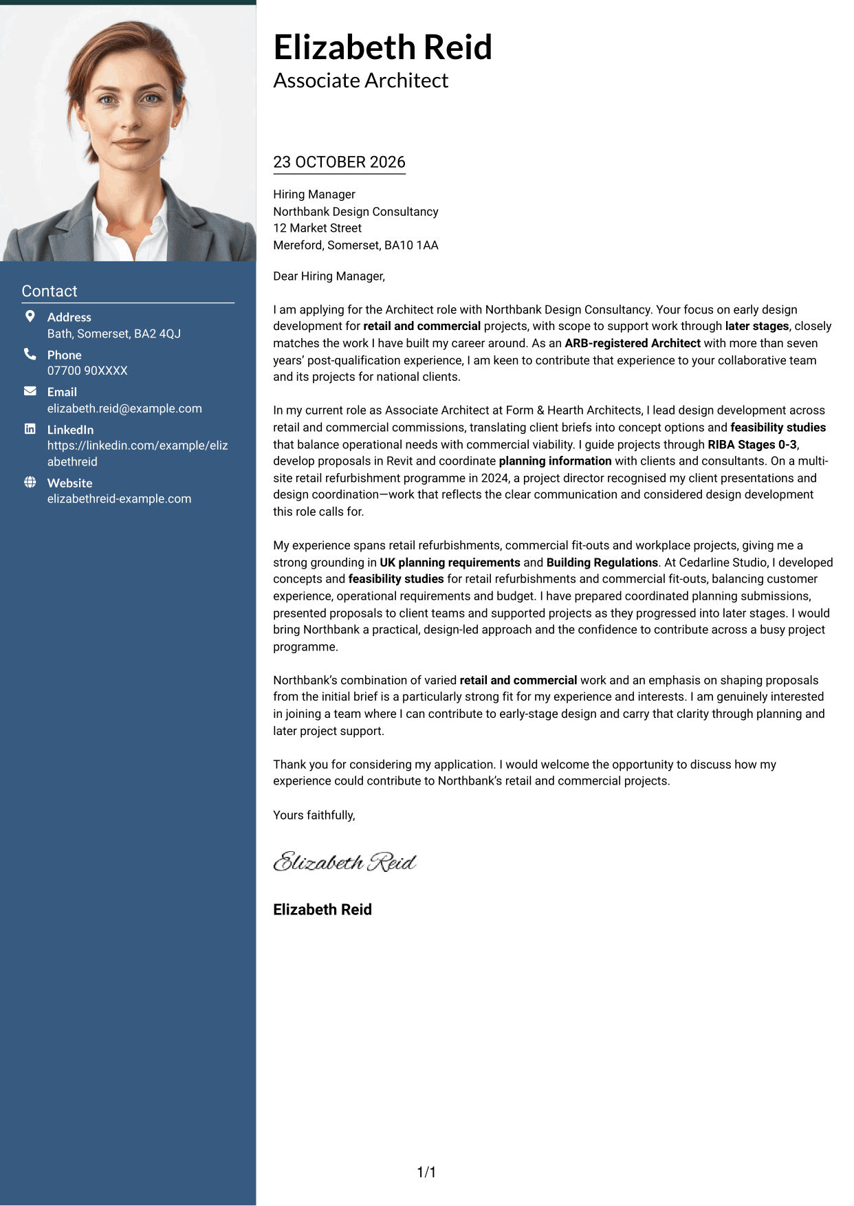 Cover letter example — page 1