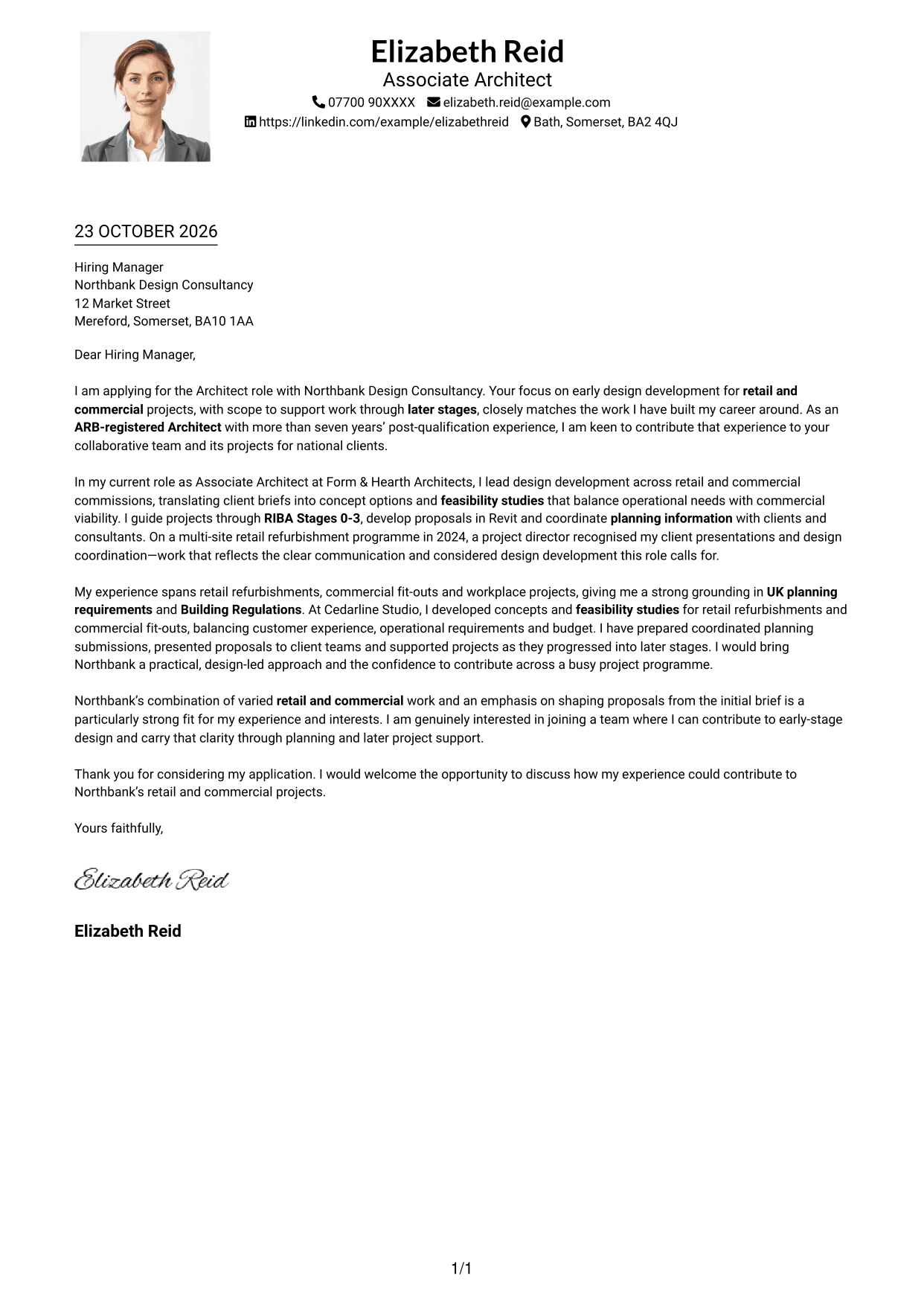 Cover letter example — page 1