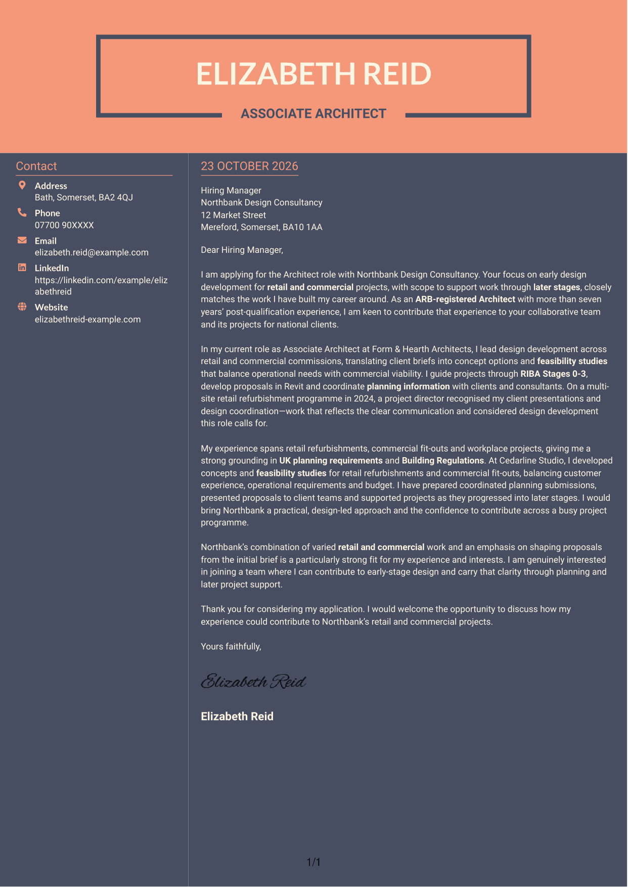 Cover letter example — page 1
