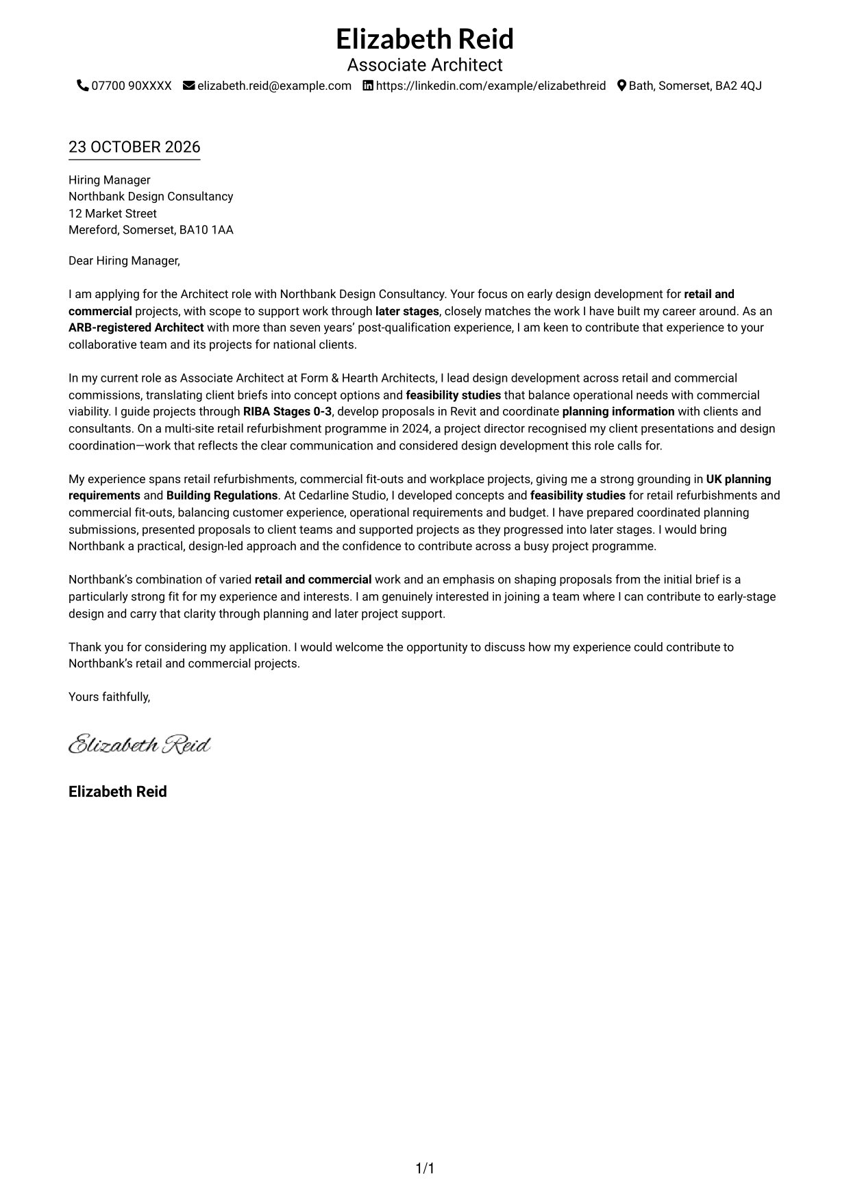 Cover letter example — page 1