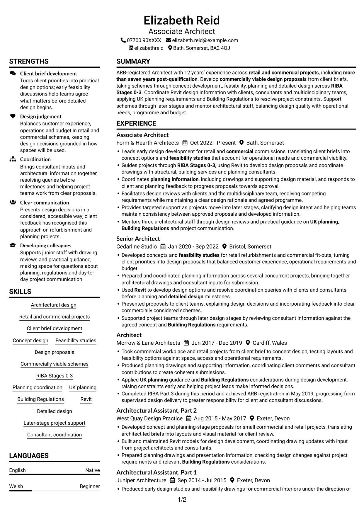 CV example — page 1