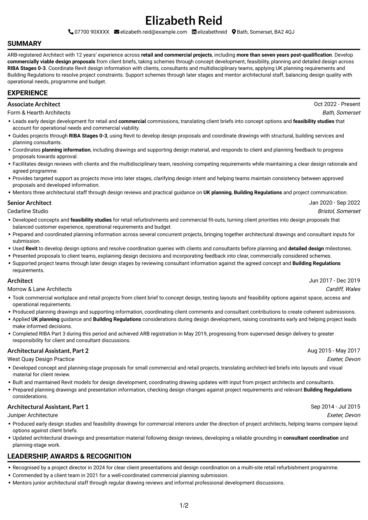 CV example — page 1