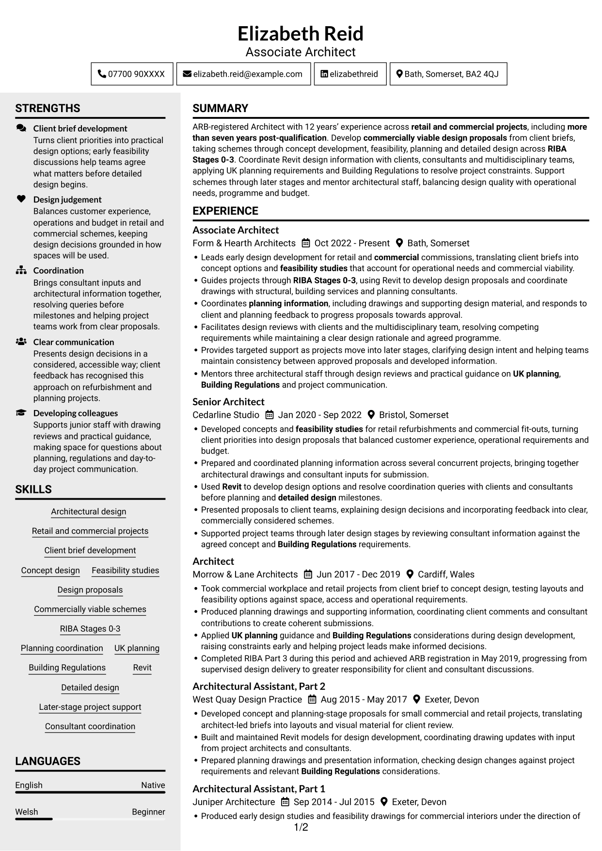 CV example — page 1