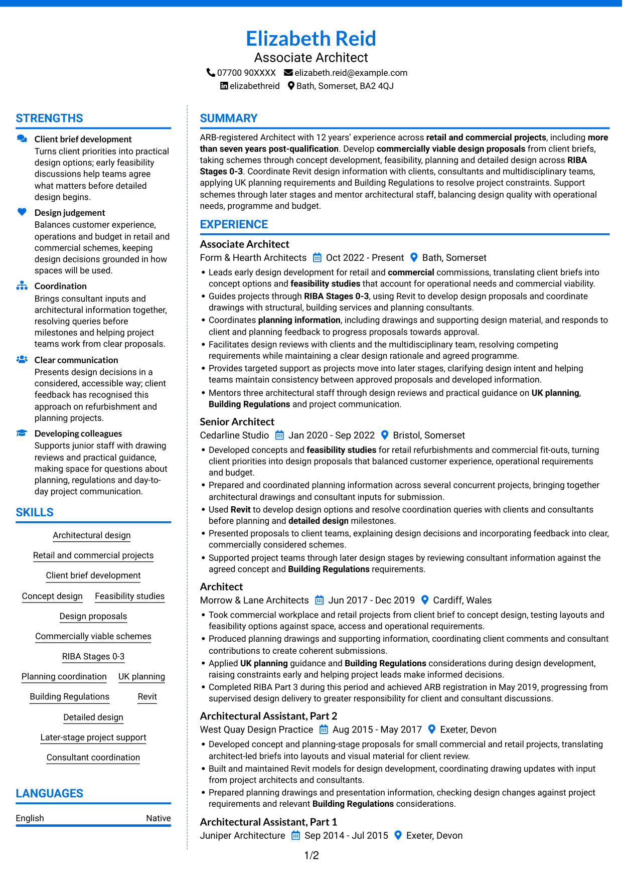 CV example — page 1