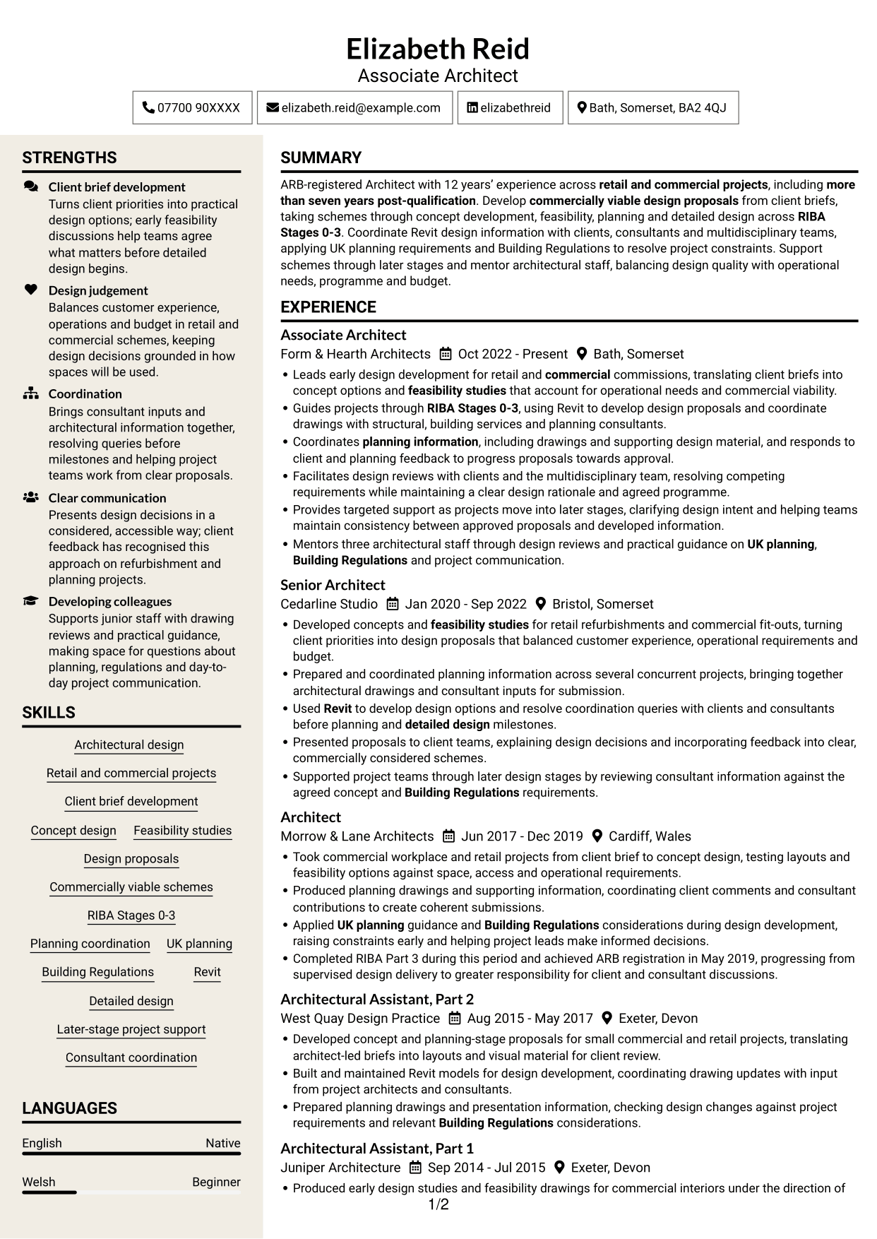 CV example — page 1