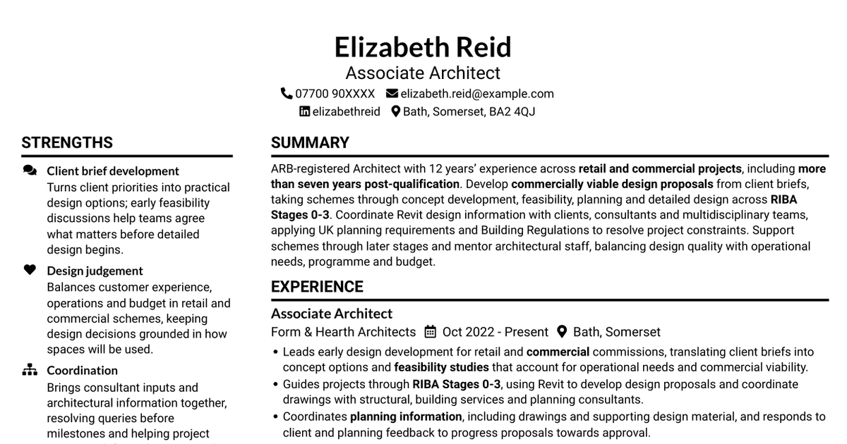 7 Architect - Retail and Commercial CV Templates with Example