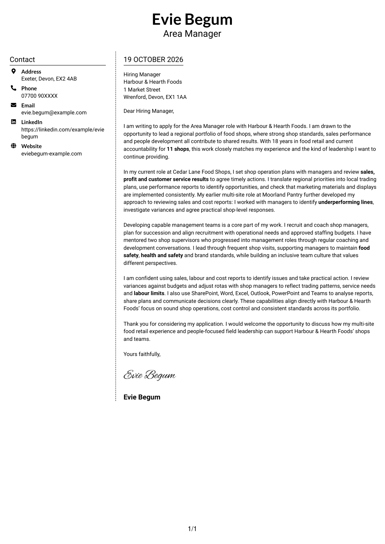 Cover letter example — page 1