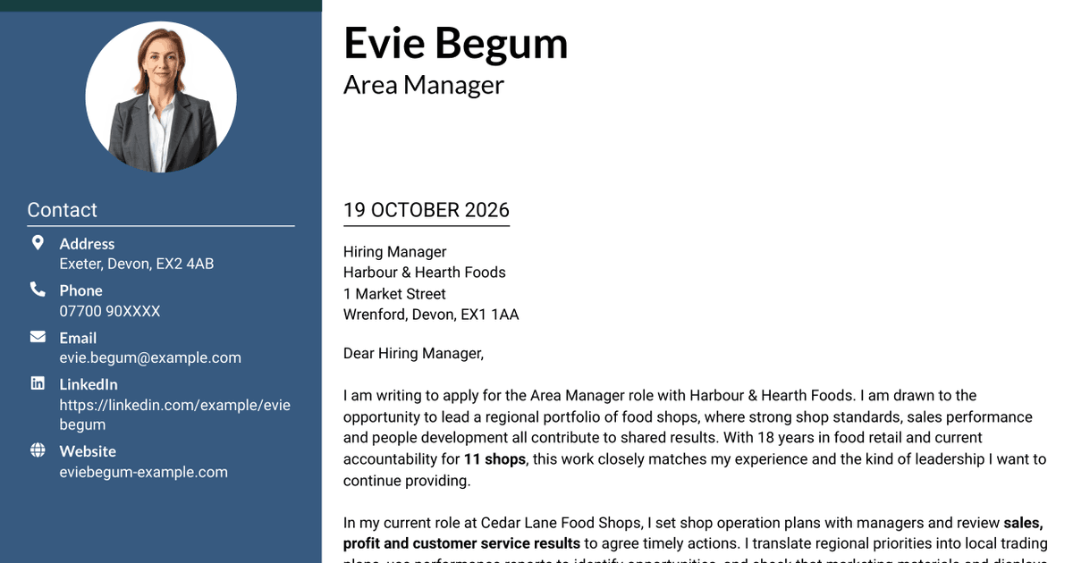 7 Area Manager - Multi-site Retail Operations Cover Letter Templates with Example