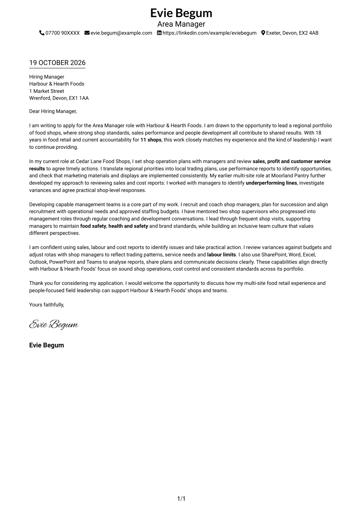 Cover letter example — page 1