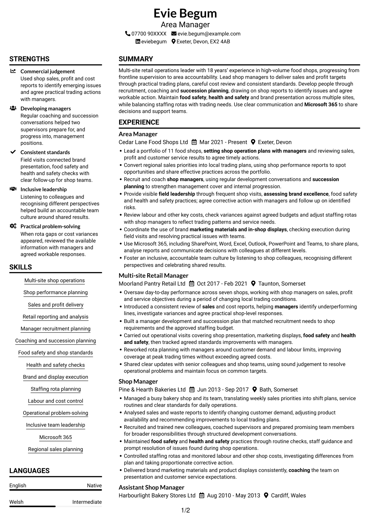 CV example — page 1