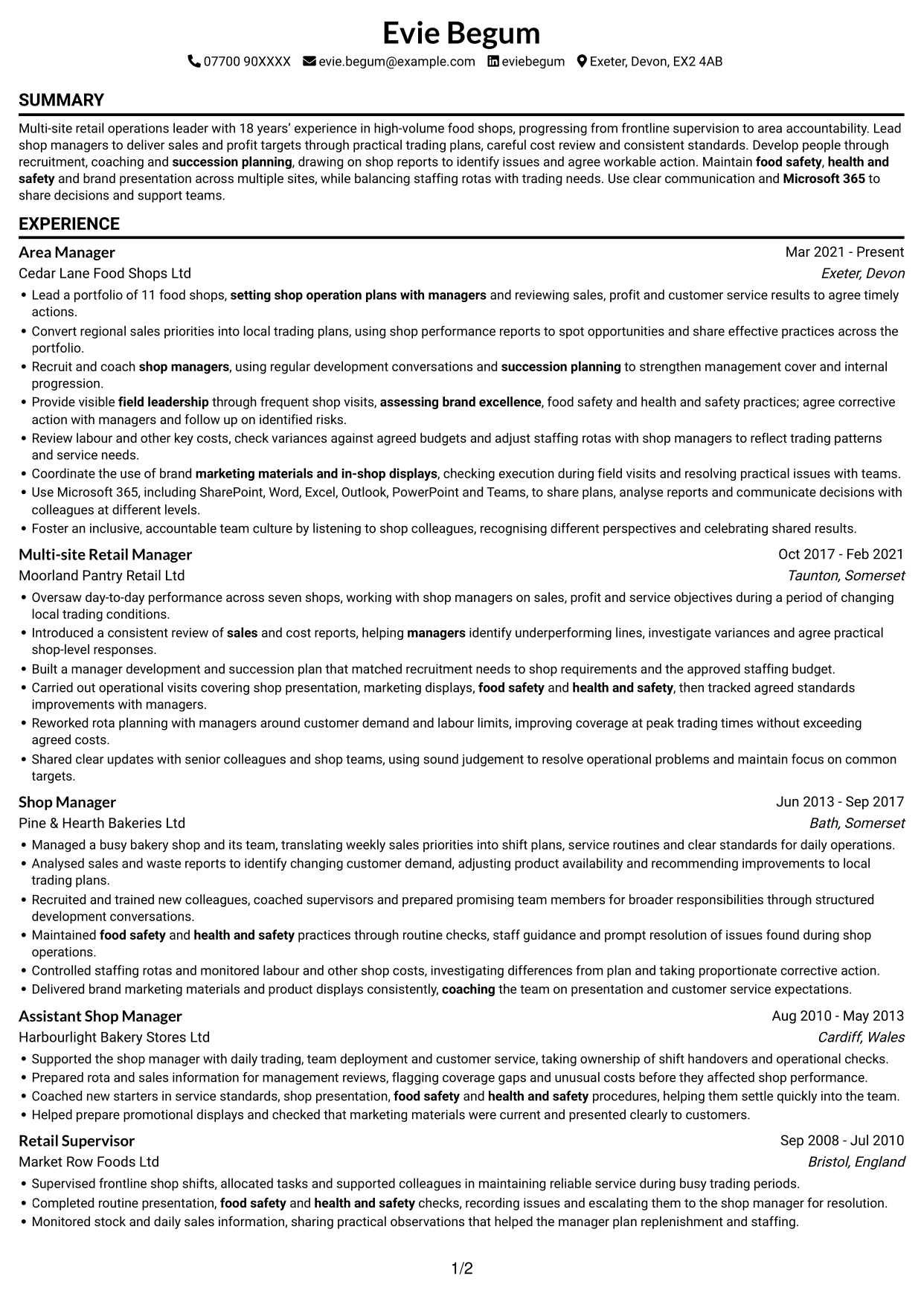 CV example — page 1