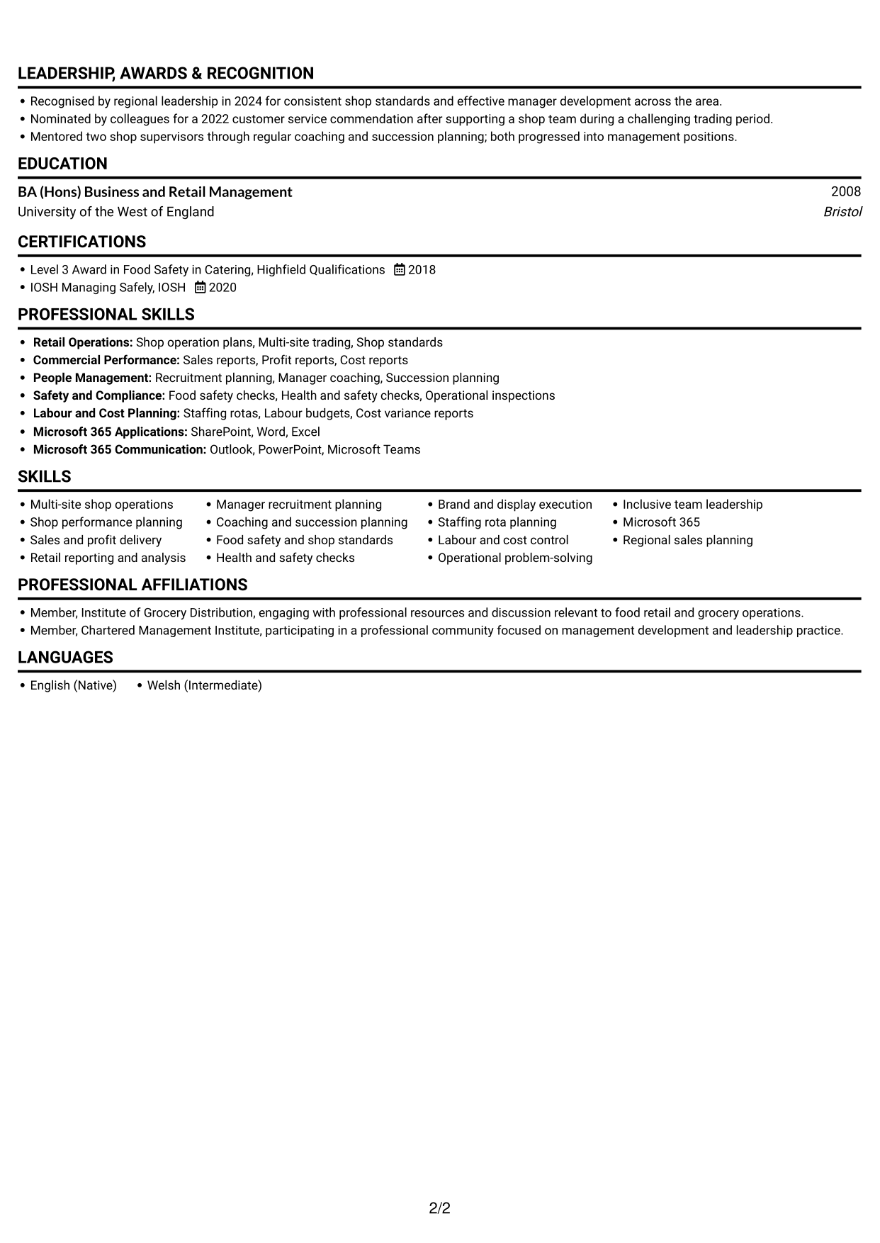 CV example — page 2