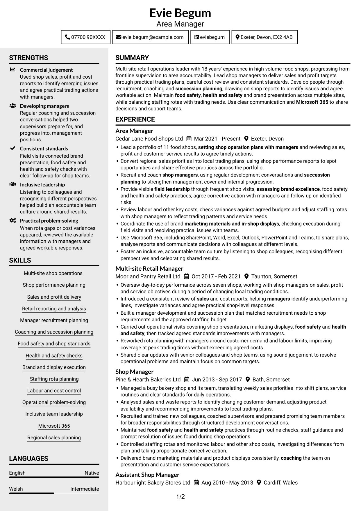 CV example — page 1
