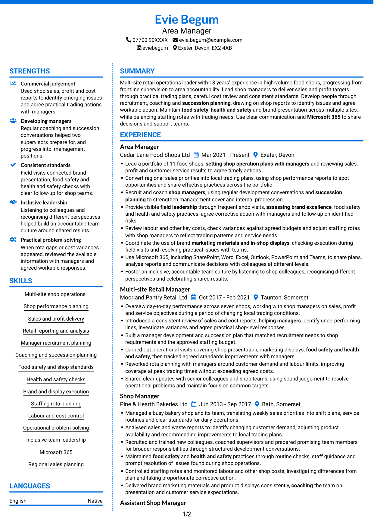 CV example — page 1