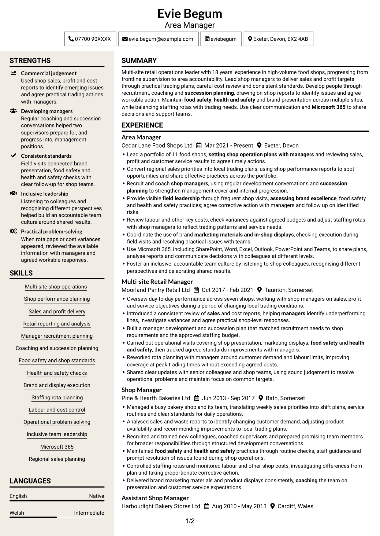 CV example — page 1