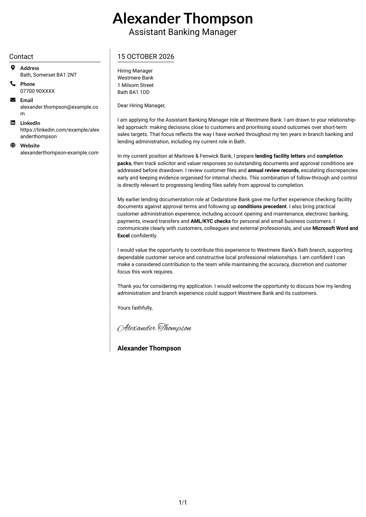 Cover letter example — page 1