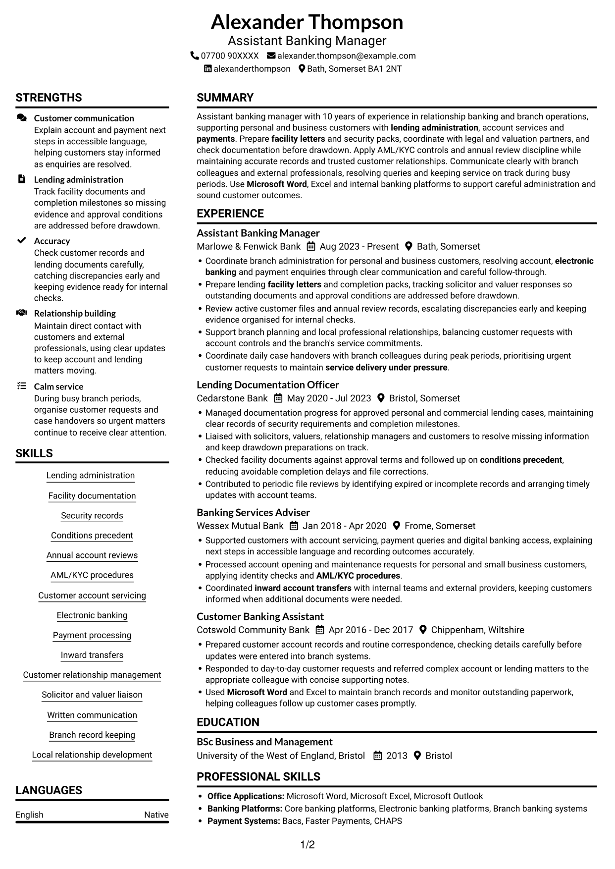 CV example — page 1